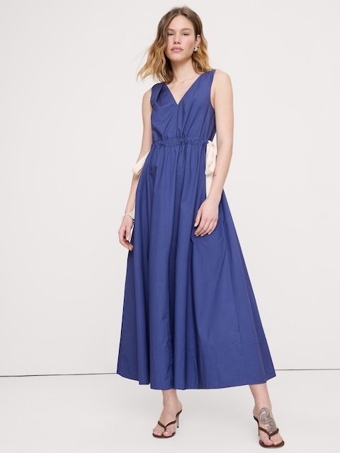 ROBE LONGUE À ÉPAULES TORSADÉES EN POPELINE