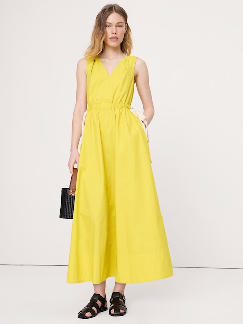 ROBE LONGUE À ÉPAULES TORSADÉES EN POPELINE