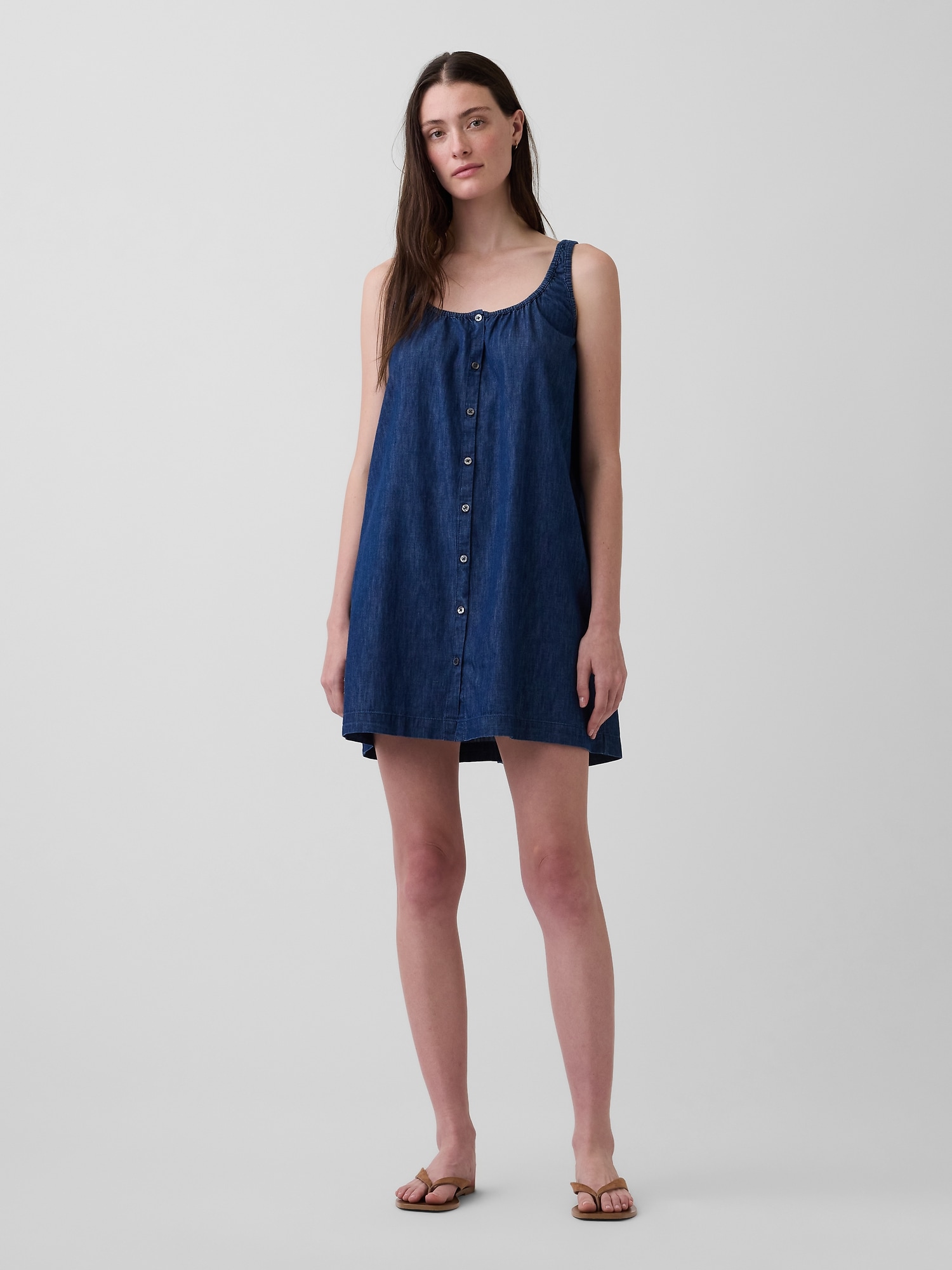 Scoop Neck Button-Front Mini Dress
