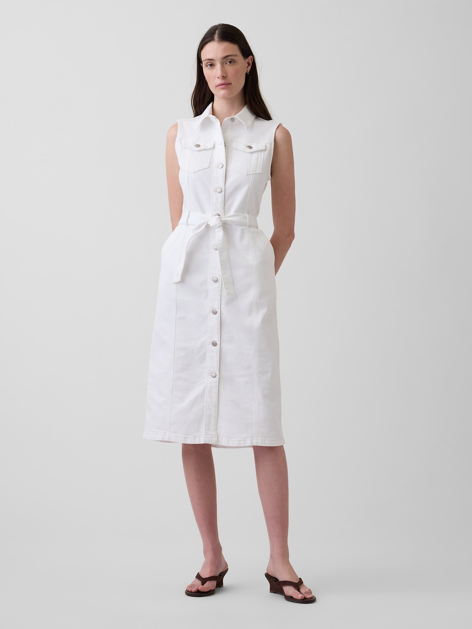 ROBE MI-LONGUE EN DENIM À CEINTURE À NOUER