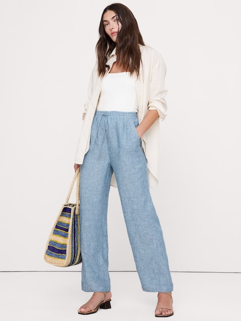 The Getaway Straight-Leg Pull-On Pant in Linen