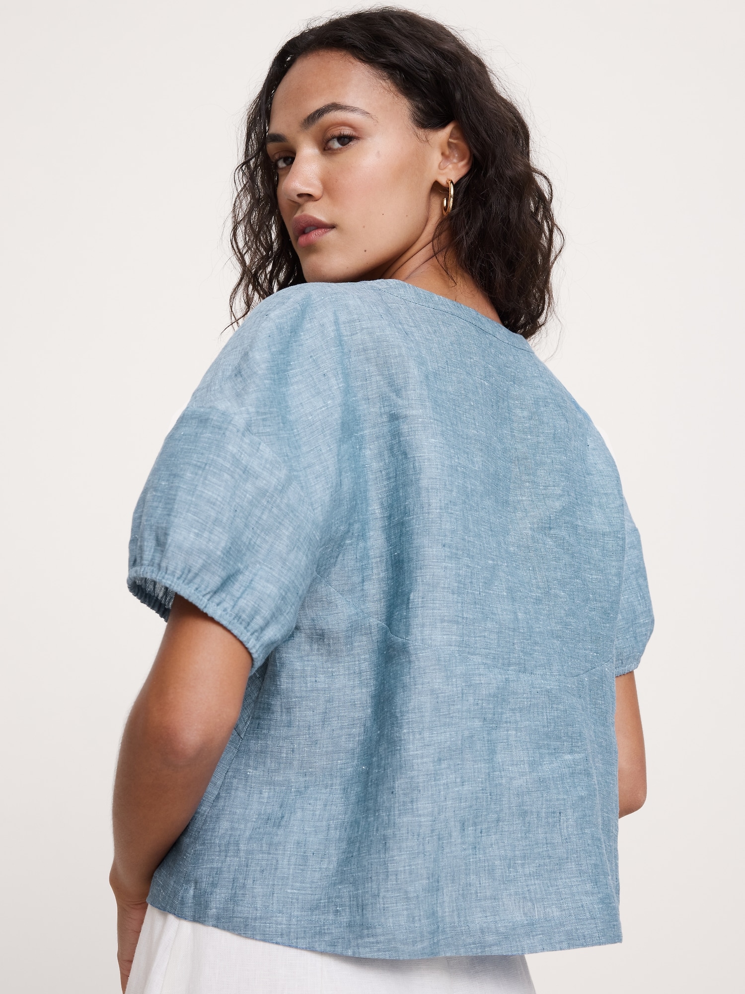 Linen Tie-Front V-Neck Top