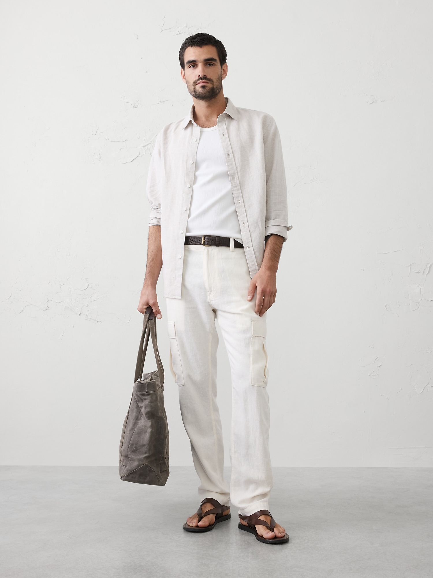 Slim-Straight Linen-Blend Cargos