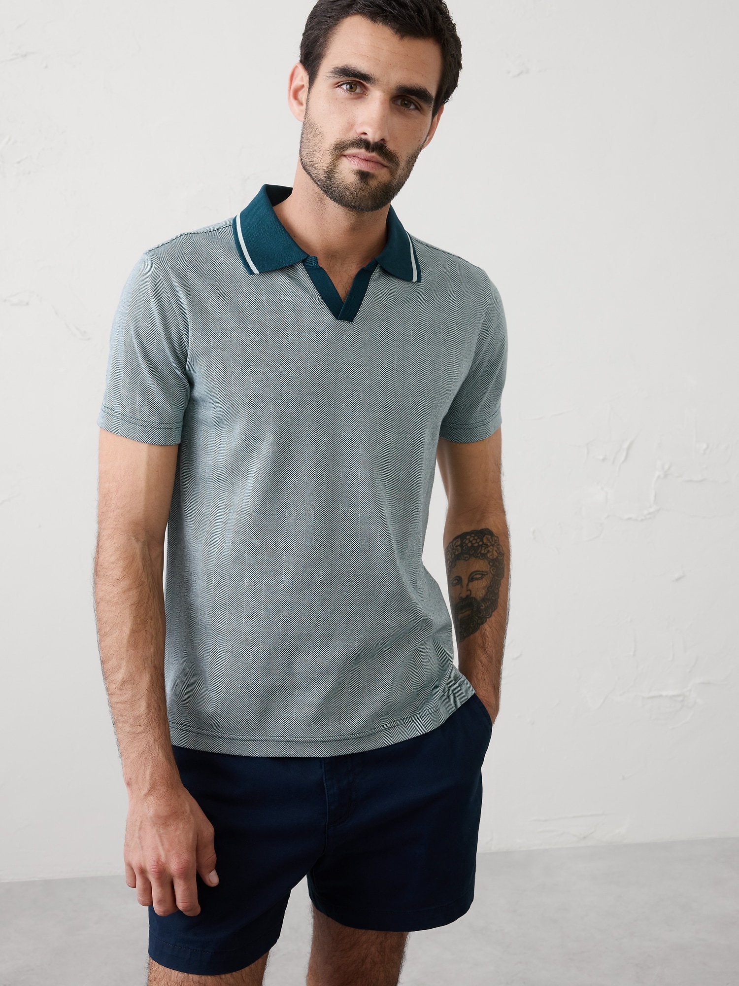 Slim-Fit Luxe Touch Johnny-Collar Polo