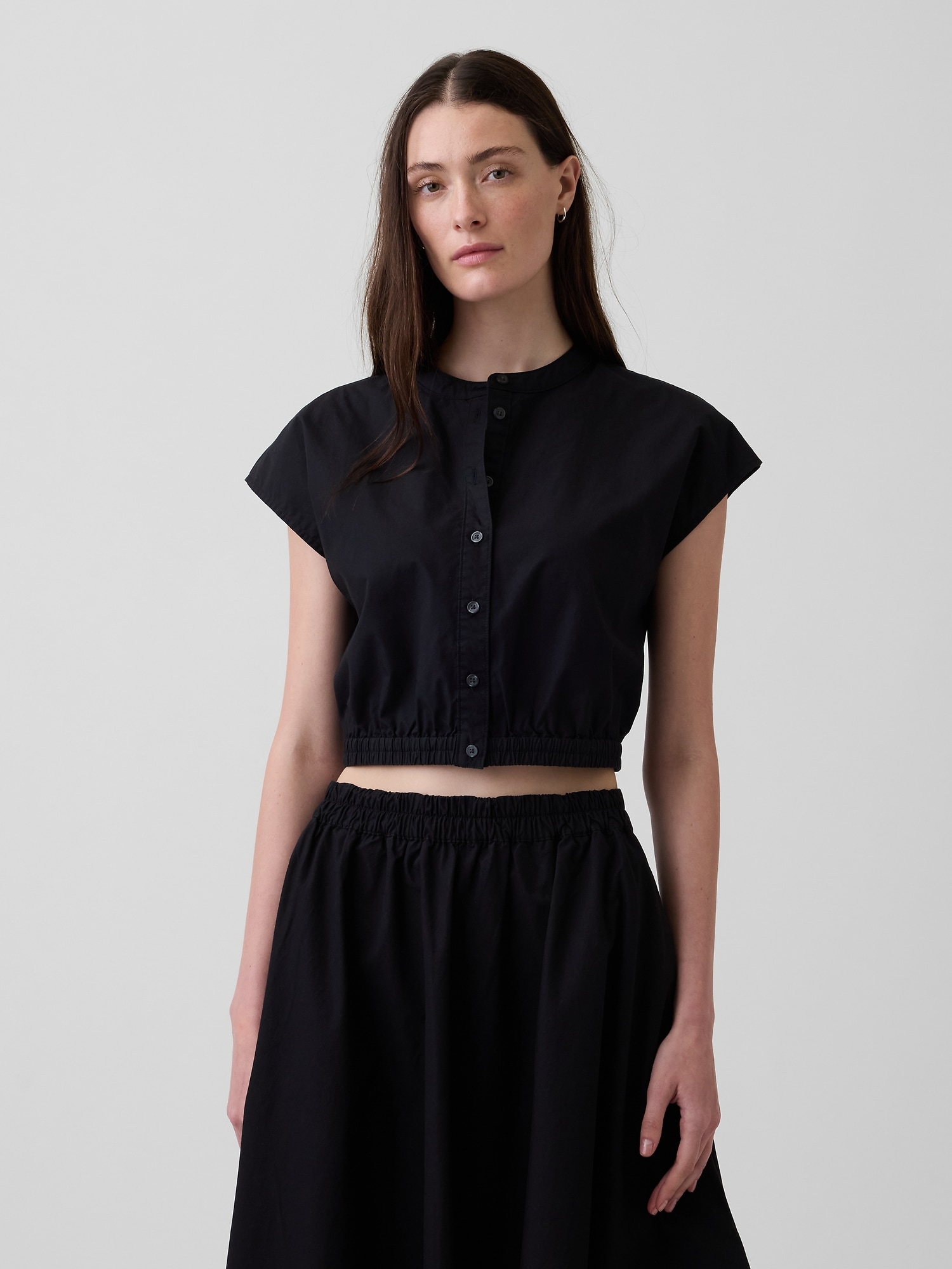 Poplin Cap-Sleeve Crop Shirt