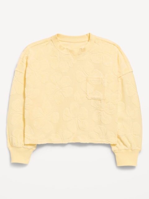 T-SHIRT DROIT TEXTURÉ À POCHE À MANCHES LONGUES POUR ILLE