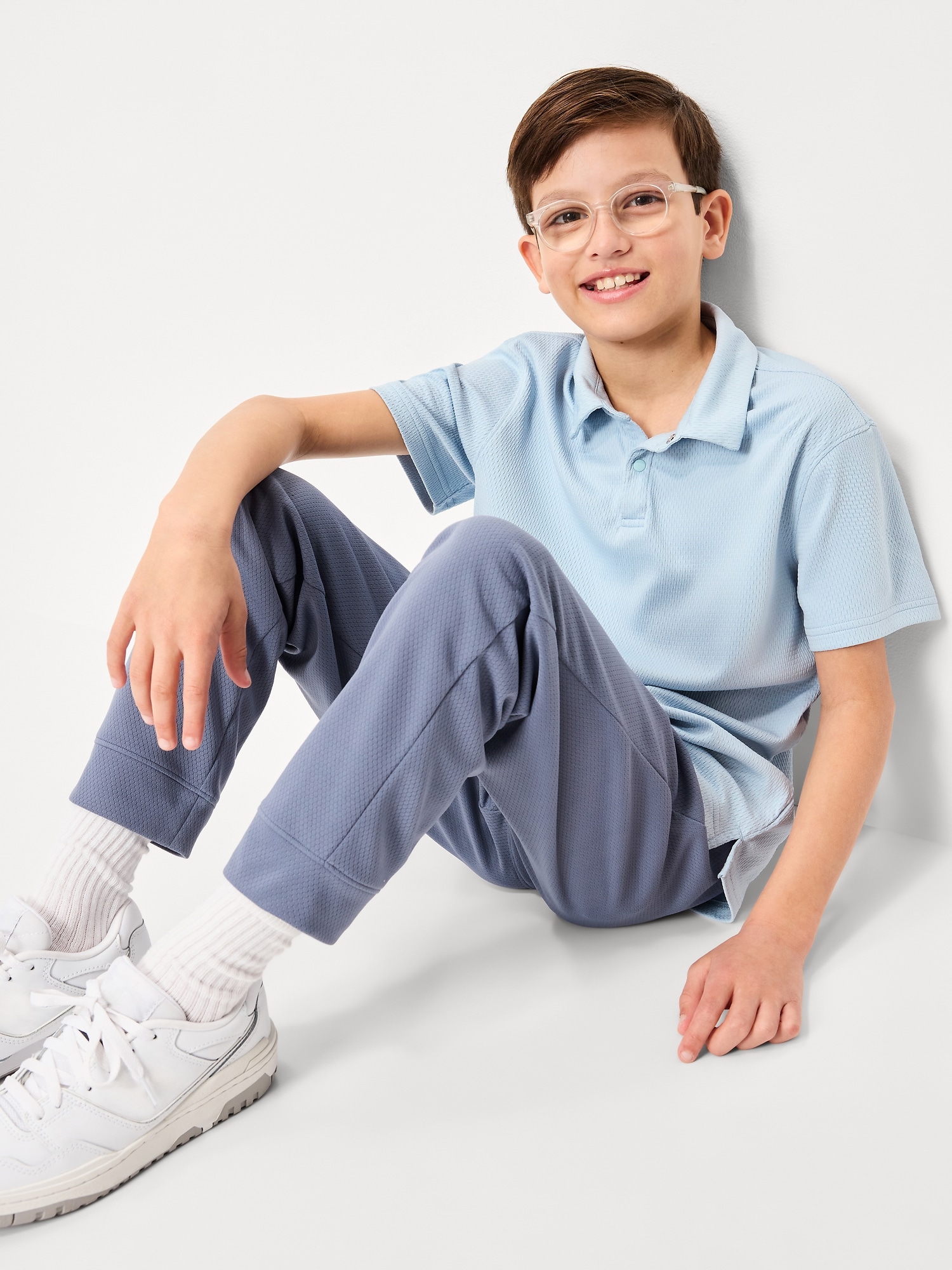 Short-Sleeve Textured Mesh Polo Shirt for Boys