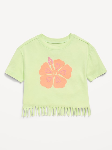 Short-Sleeve Graphic Fringed-Hem T-Shirt for Toddler Girls