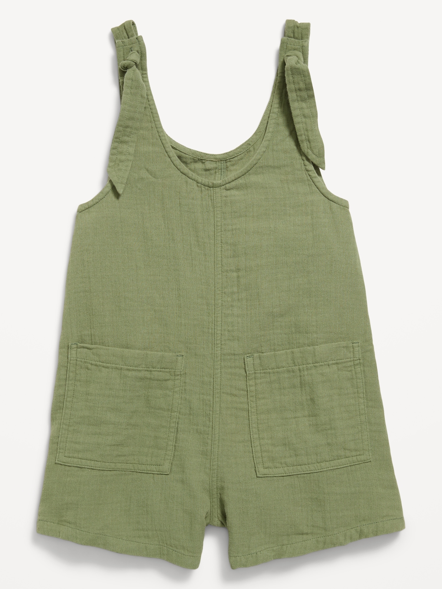 Sleeveless Tie-Strap Double-Weave Romper for Girls