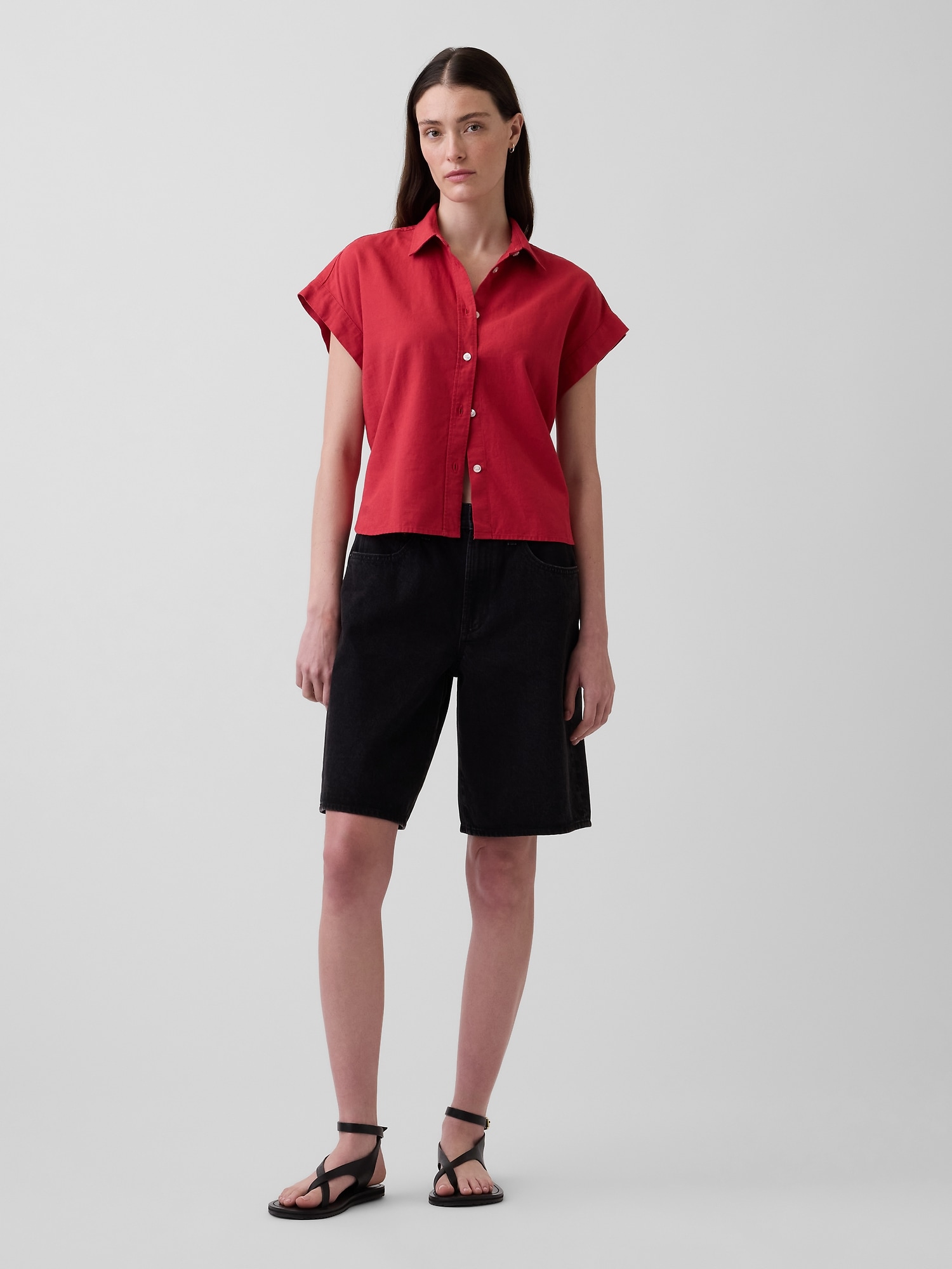 リネンブレンド オーバーサイズシャツ-1