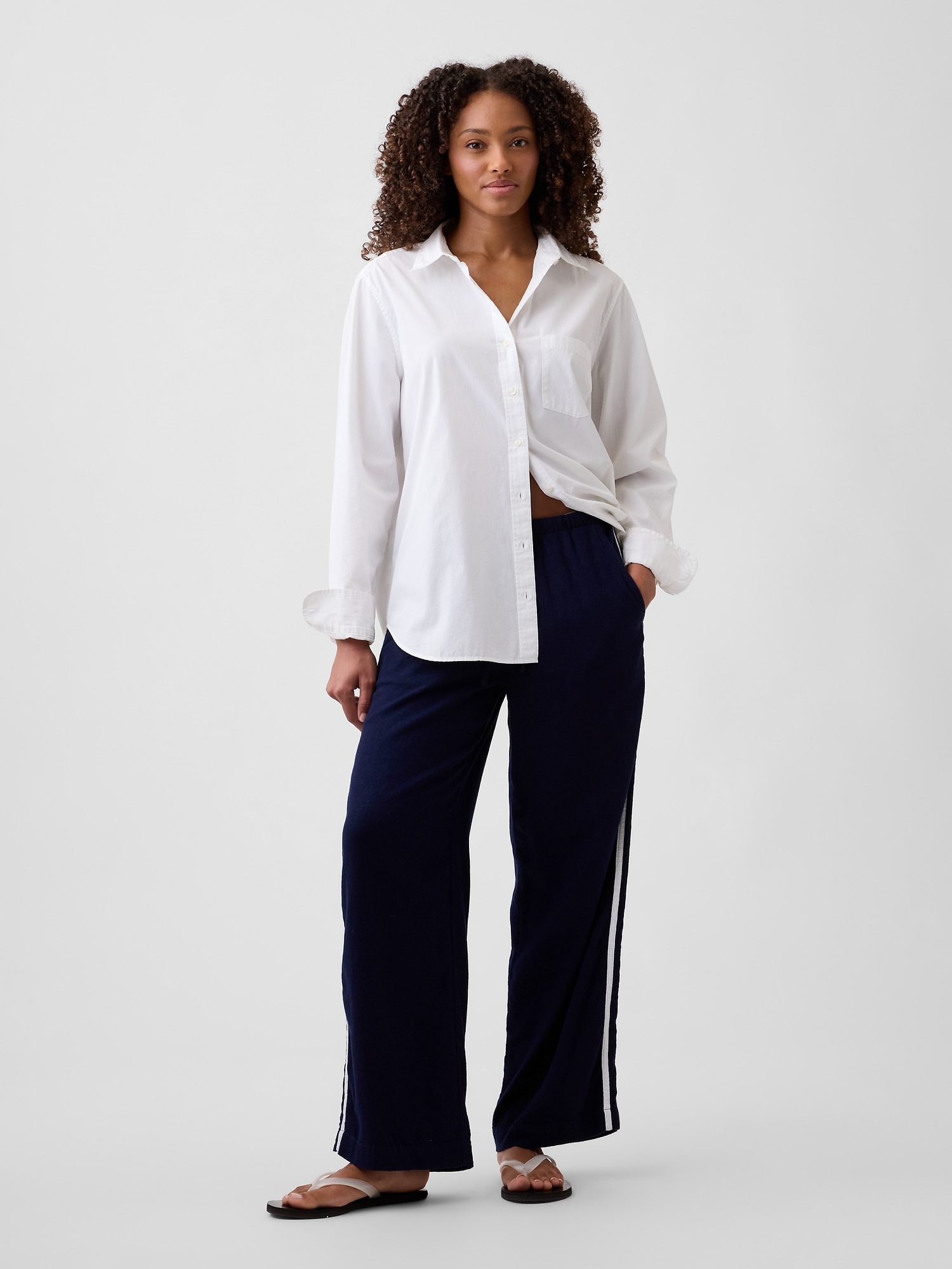 Linen-Blend Stripe Wide-Leg Pants