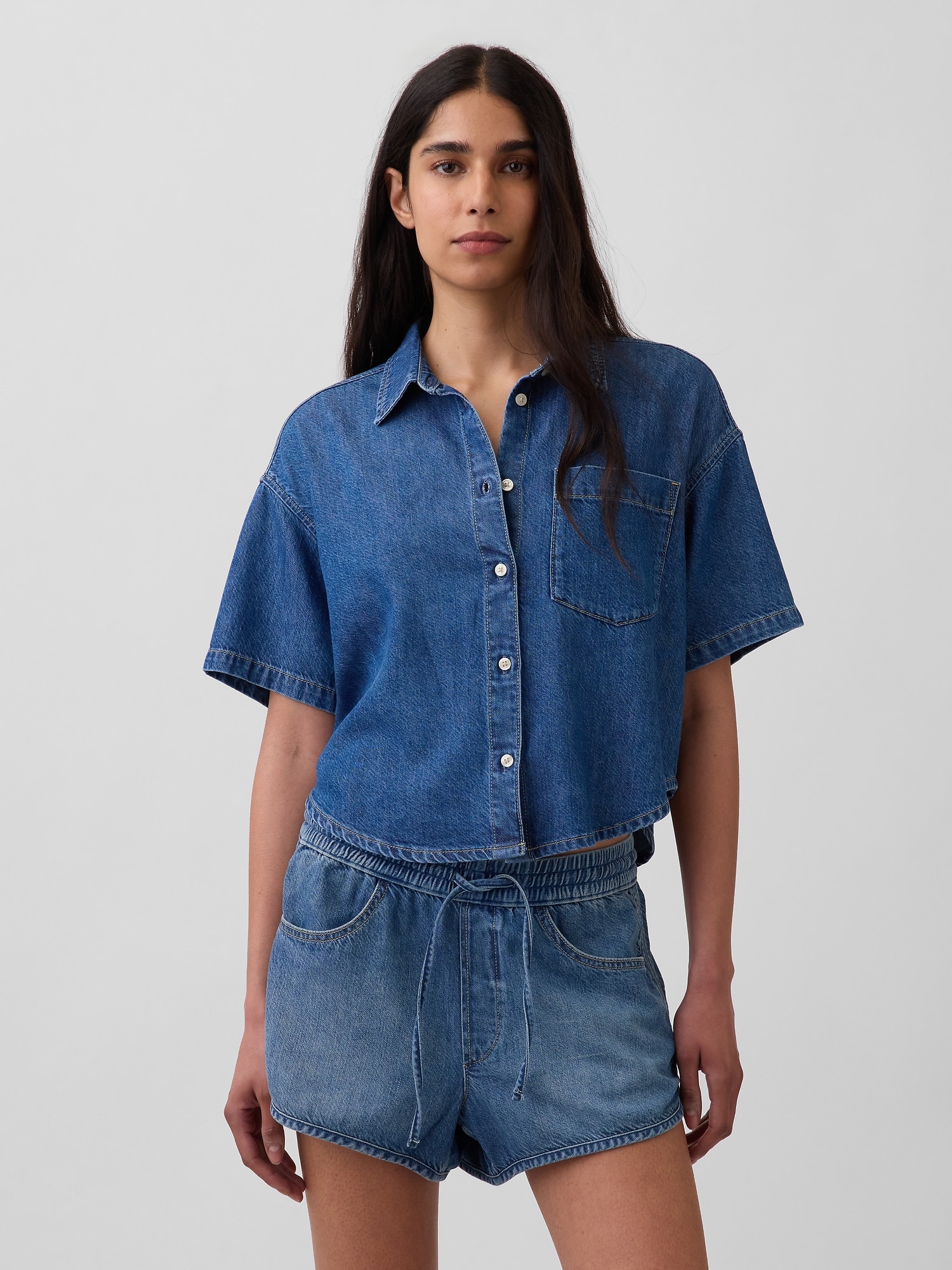 UltraSoft Denim Oversized Camp Shirt