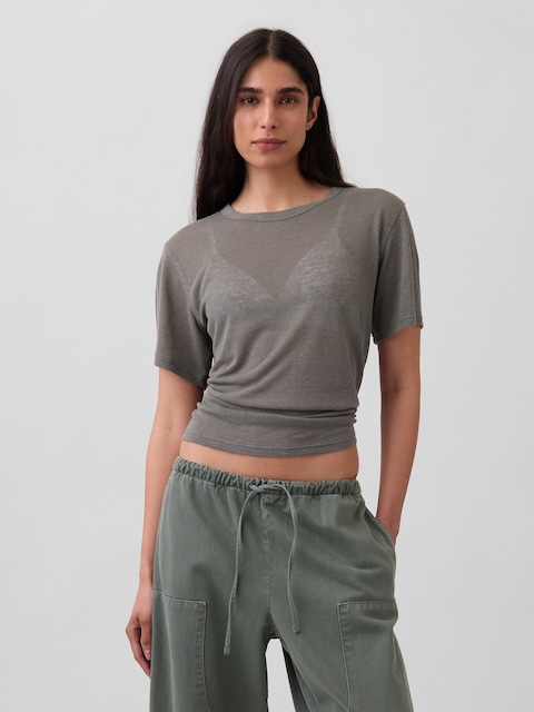 T-SHIRT DÉCONTRACTÉ EN MÉLANGE DE LIN - Gris Vert  18