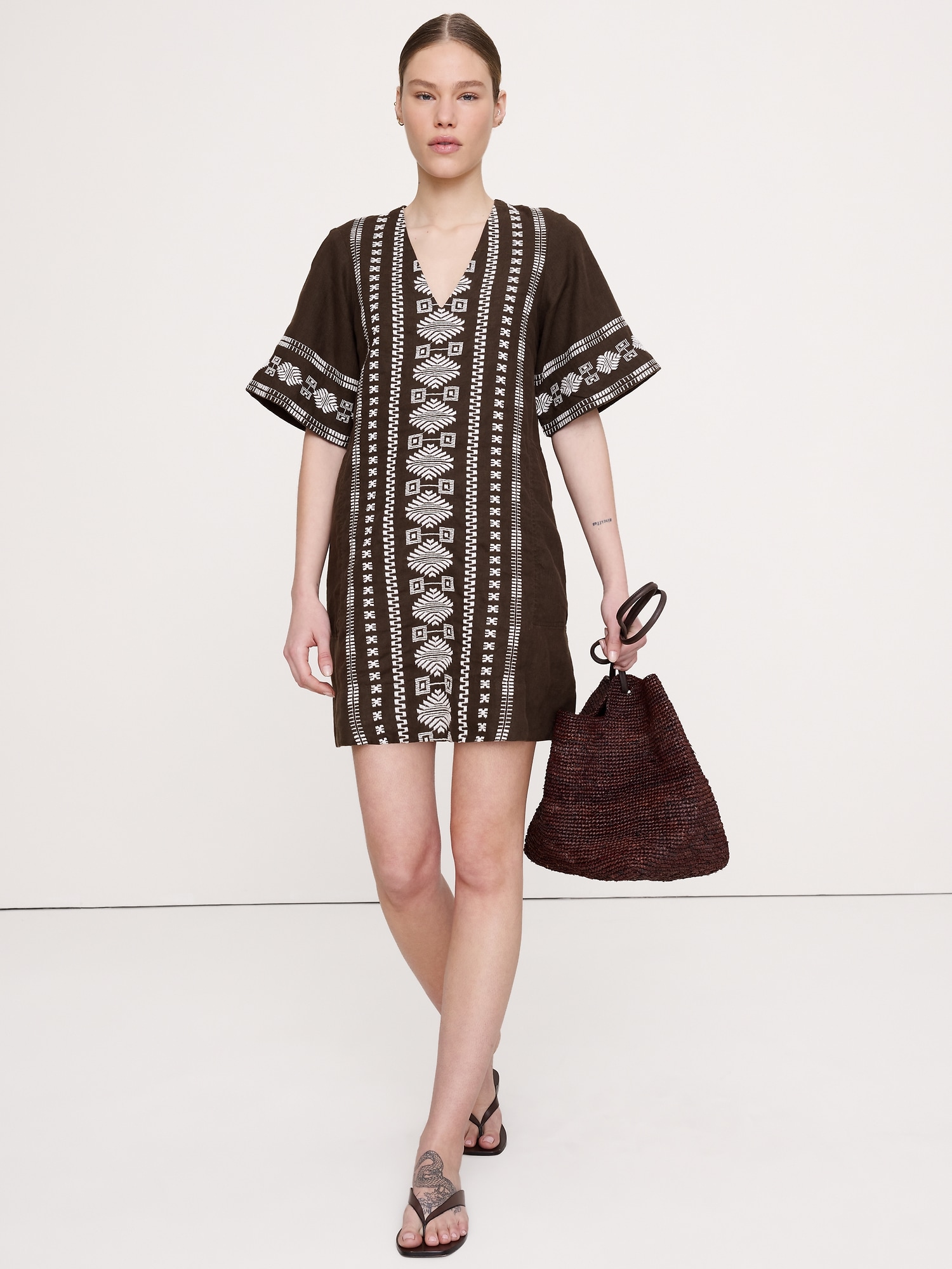 Embroidered Linen Mini Dress