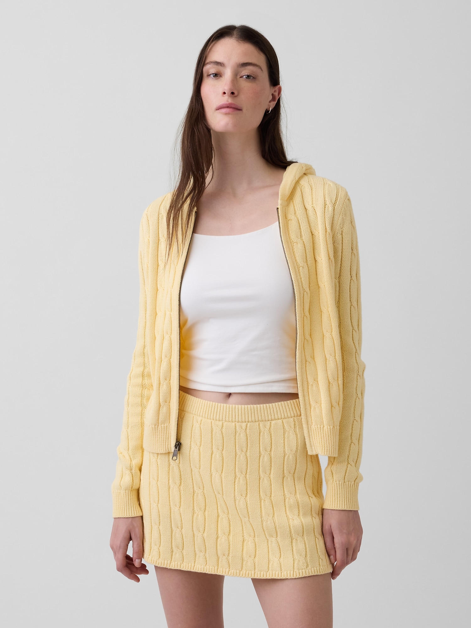 100% Cotton Cable-Knit Zip Cardigan