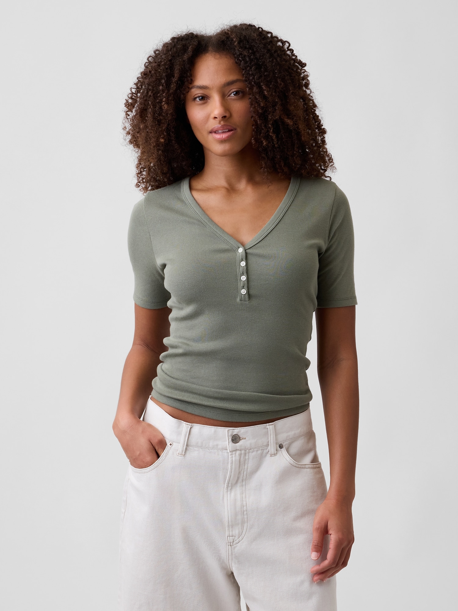 Modern Ribbed V-Neck Henley Top