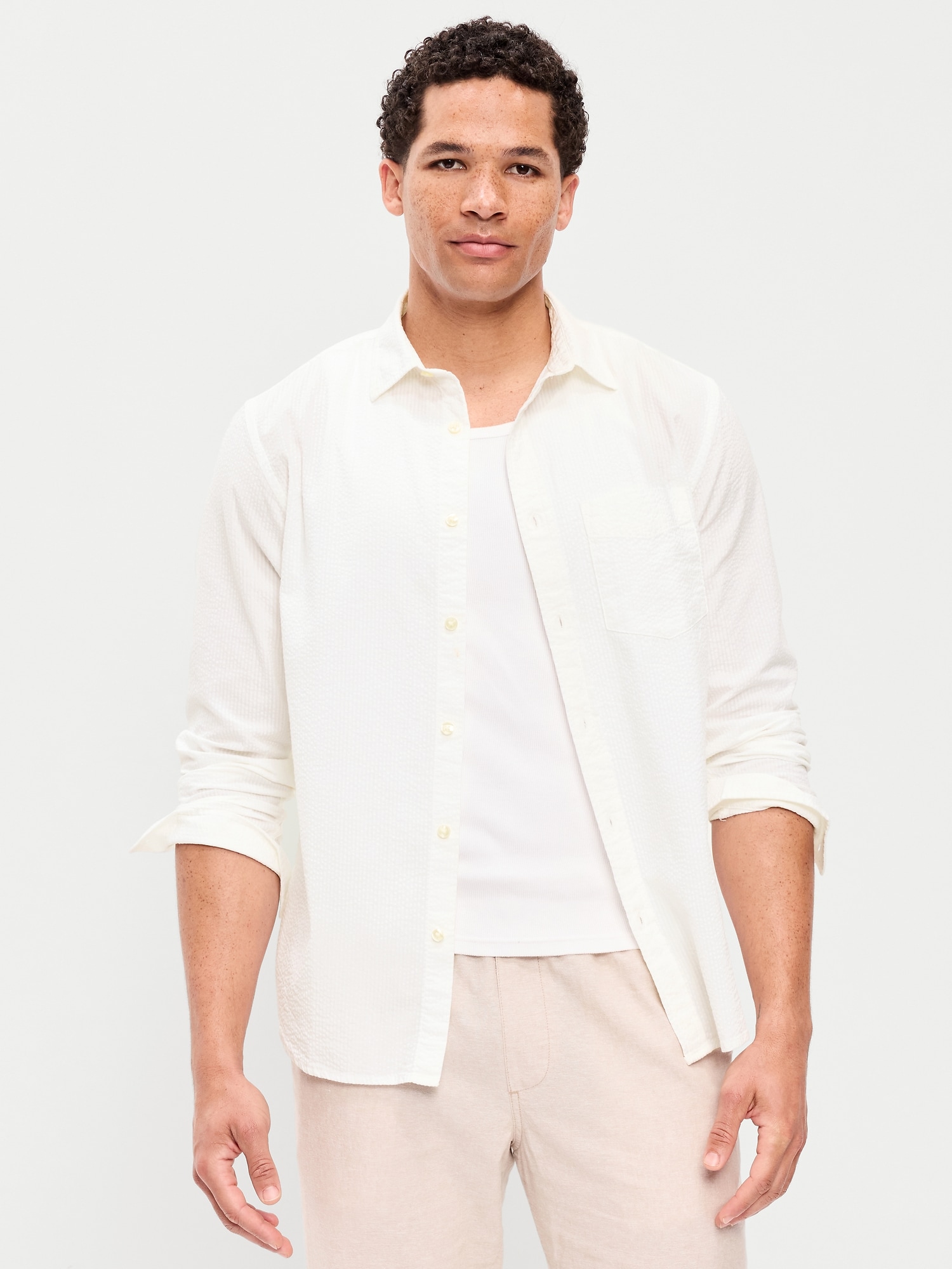 Long-Sleeve Seersucker Pocket Shirt