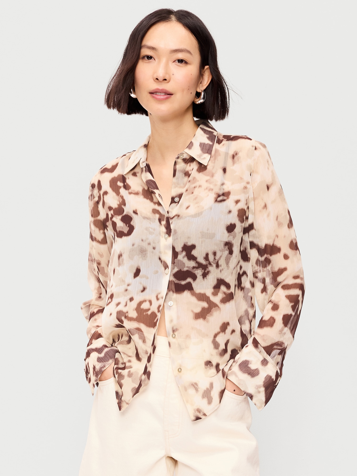 Chiffon Sheer Button-Down Shirt