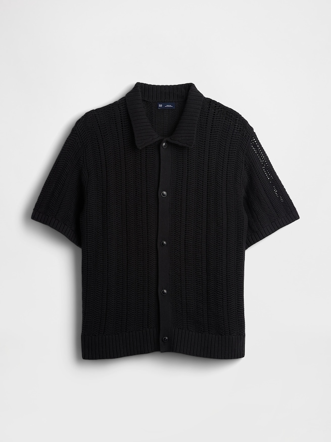 ヘリンボーン クロシェ ニットシャツ-4