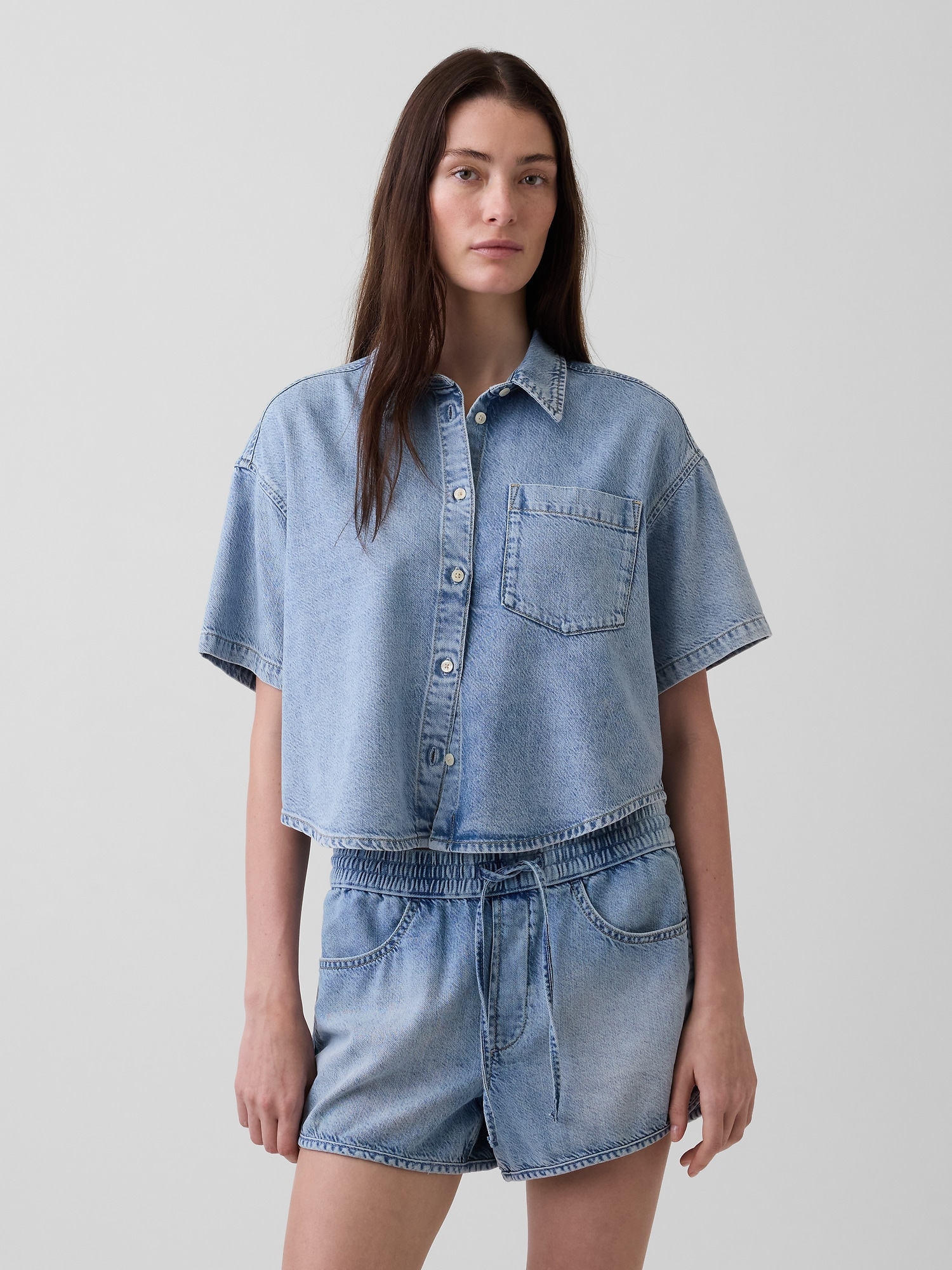 UltraSoft Denim Oversized Camp Shirt