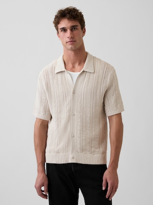 ヘリンボーン クロシェ ニットシャツ