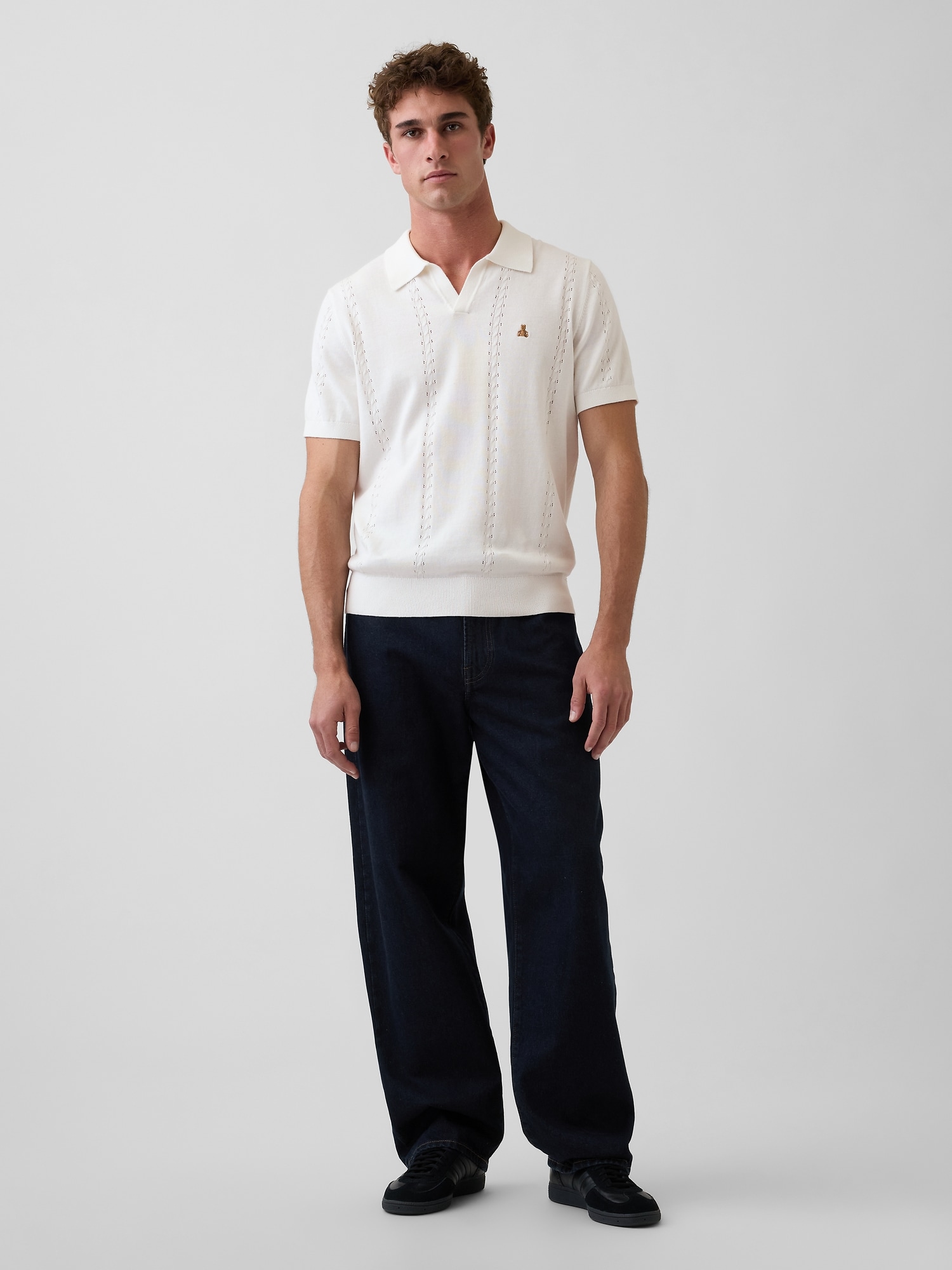 リラックス ジョニーカラー ポインテール ニットシャツ-1