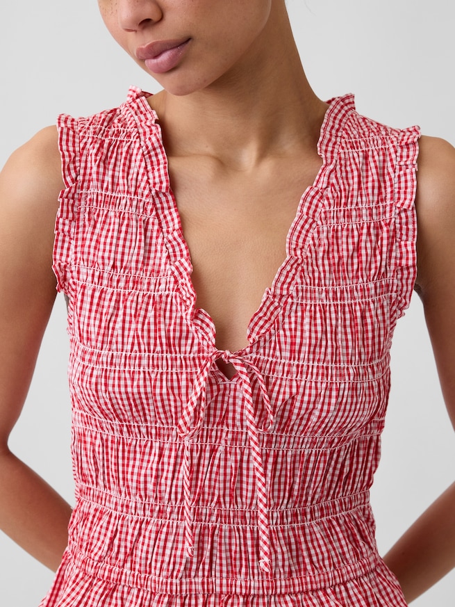 スモッキングギャザー ノースリーブトップス-4