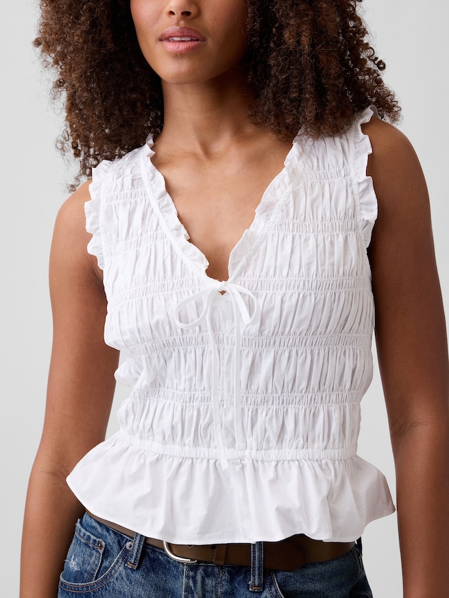 スモッキングギャザー ノースリーブトップス-4