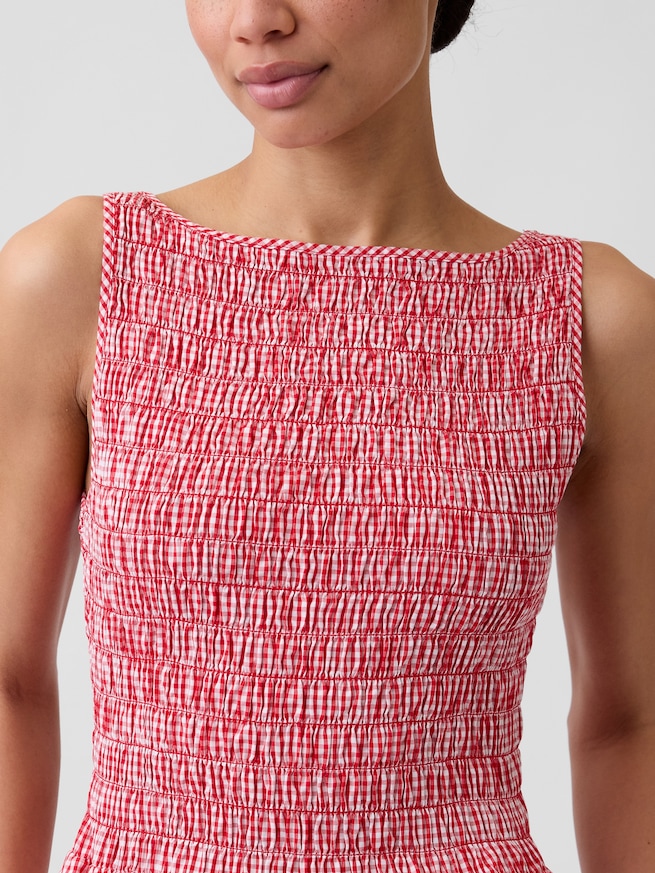 スモッキングギャザー ボートネック マキシワンピース-3