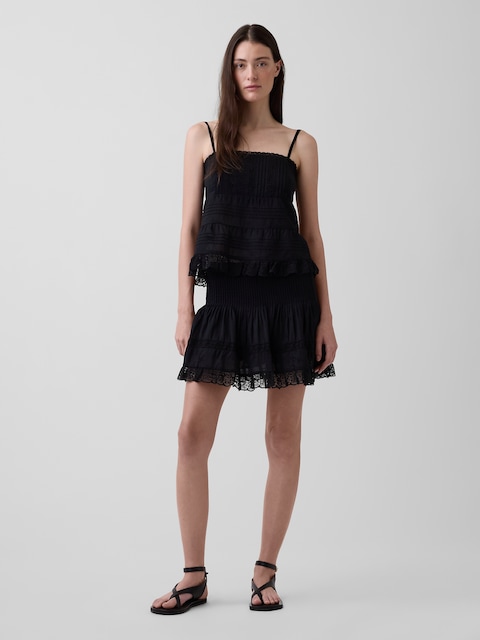 Pintuck Lace-Trim Easy Mini Skort