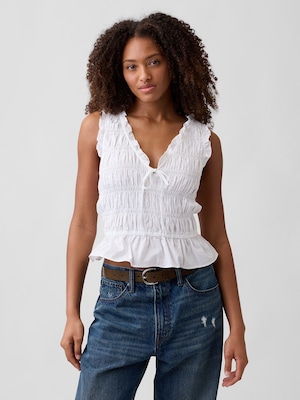 スモッキングギャザー ノースリーブトップス