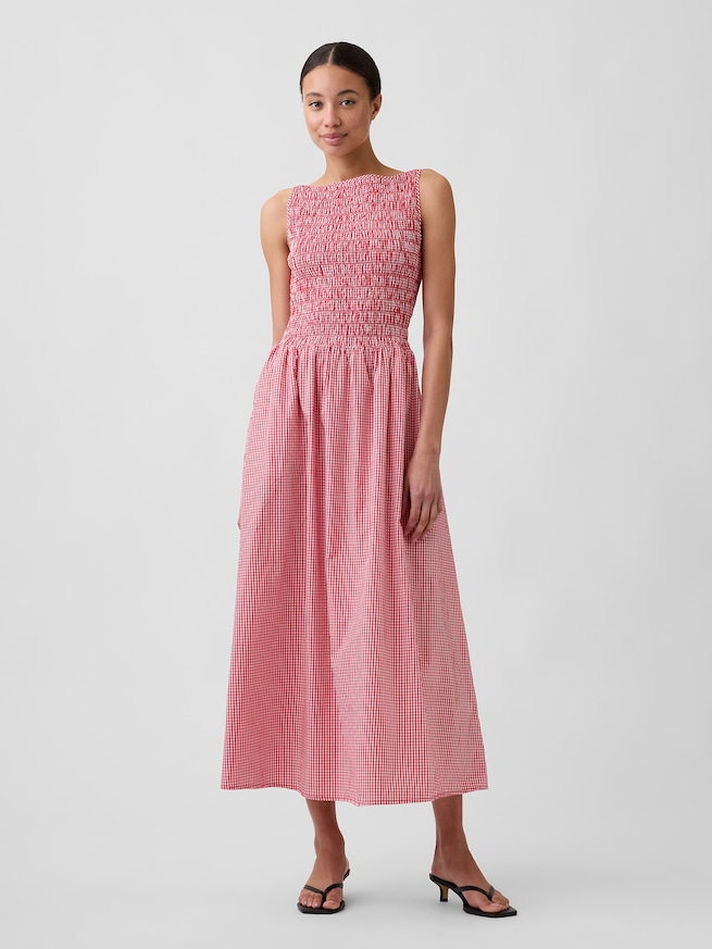 スモッキングギャザー ボートネック マキシワンピース-0