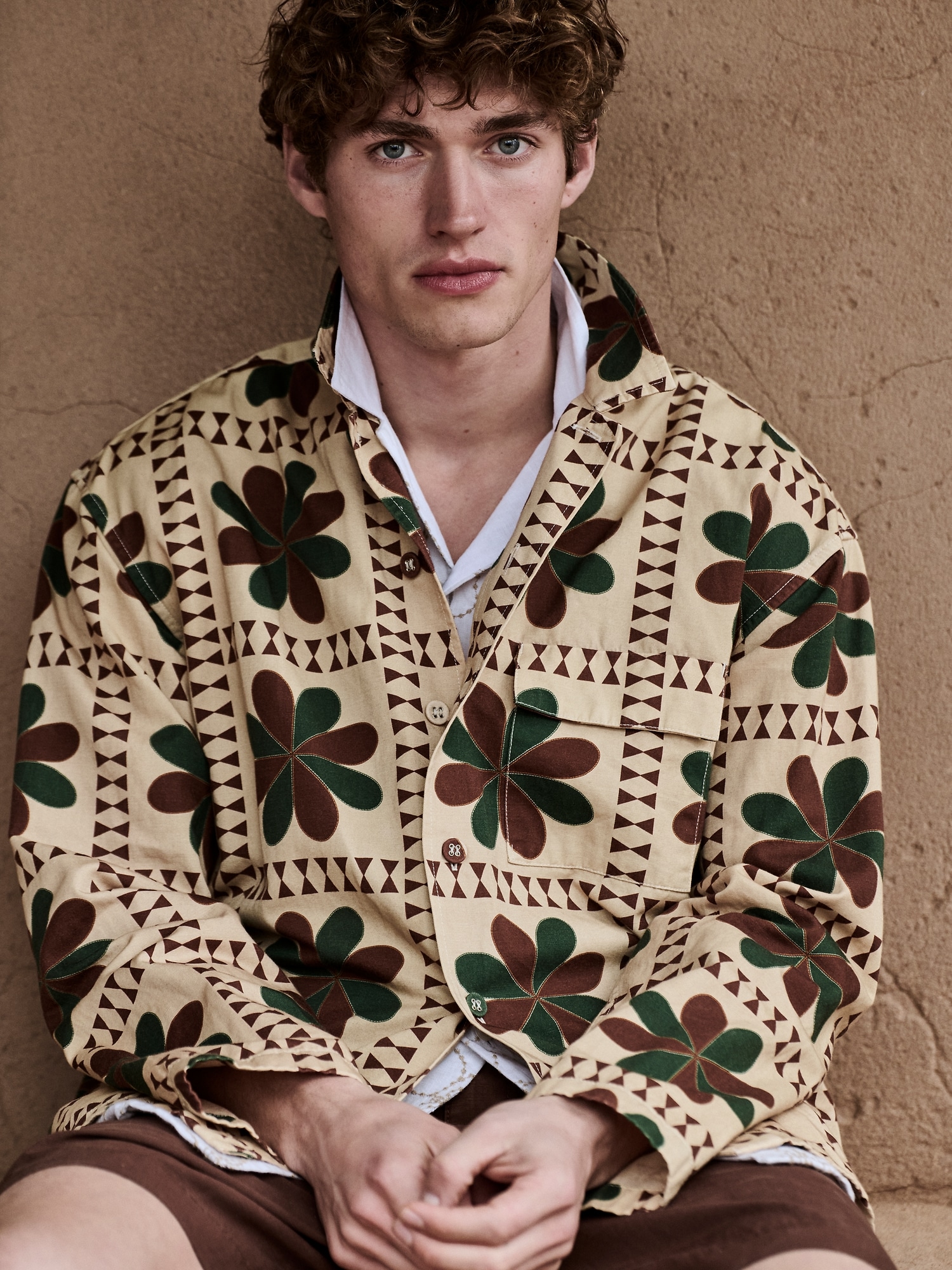 リラックスフィット コットンリネン リゾートシャツ-1