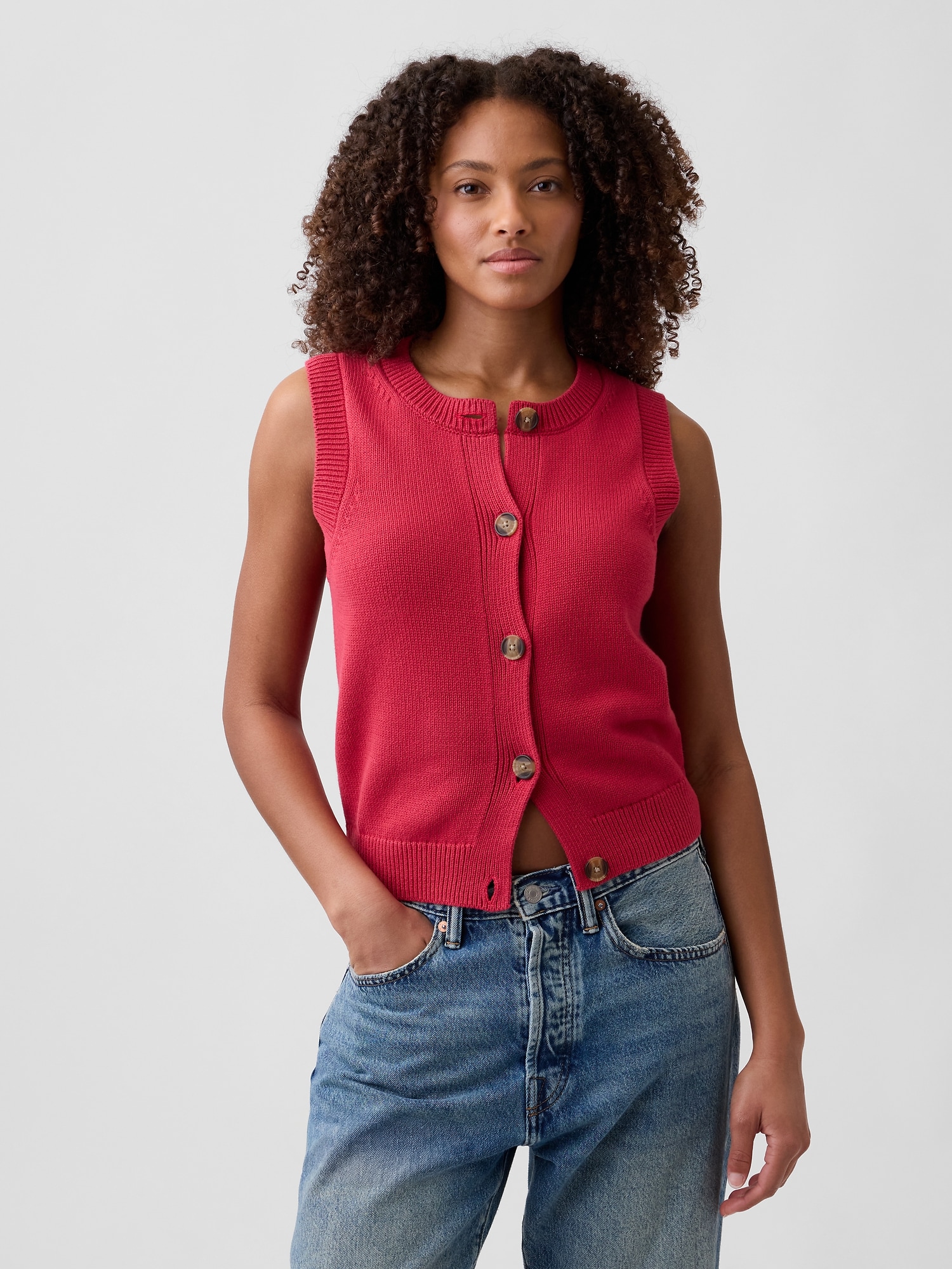 Sleeveless Button-Up Sweater