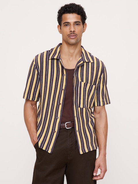 CHEMISE DE VACANCES EN TISSU BOUCLETTE RAYÉ