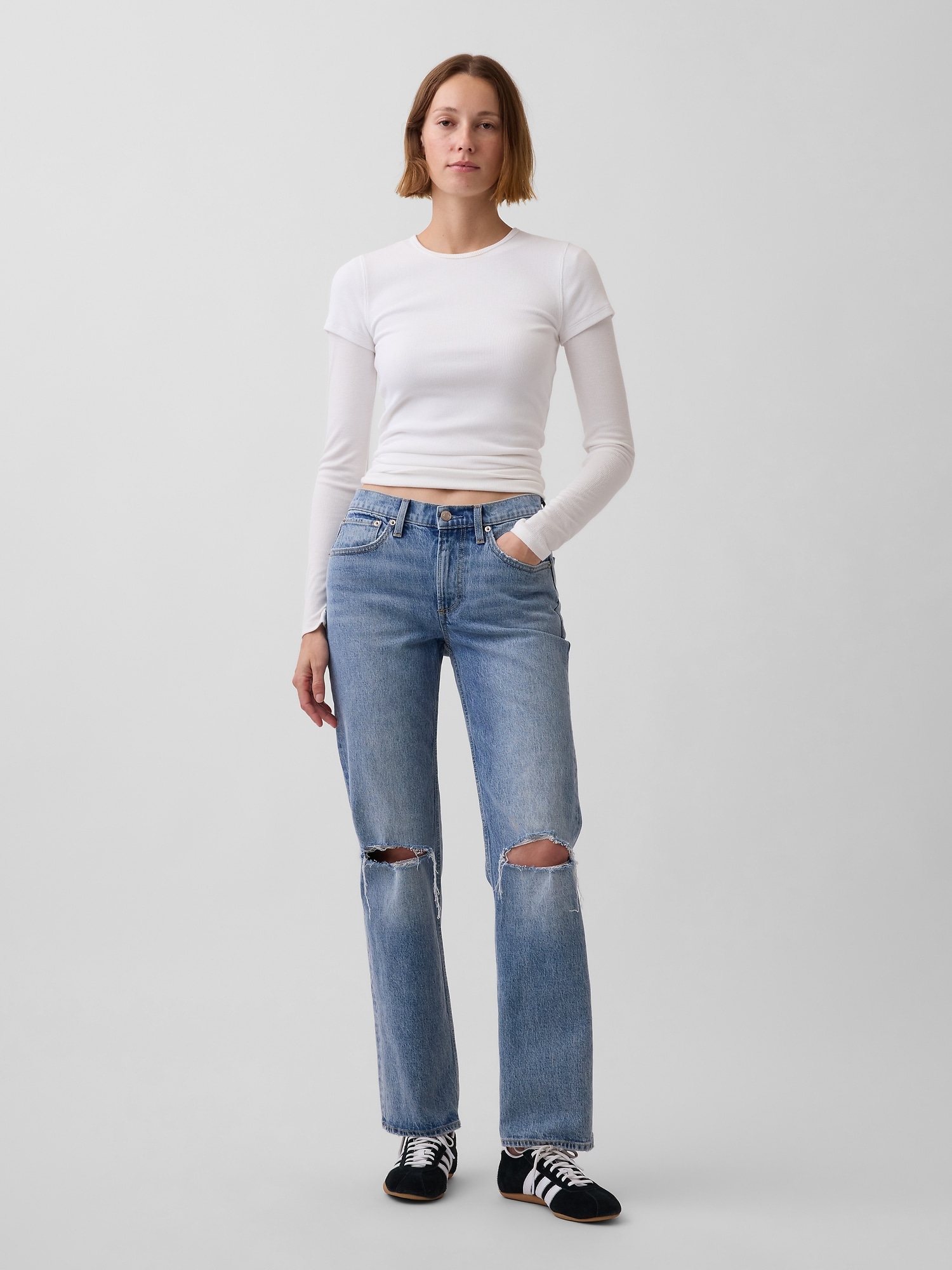 Mid Rise Straight Jeans