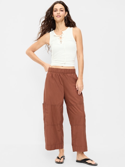 Mid-Rise Pull-On Cropped Utility Pants