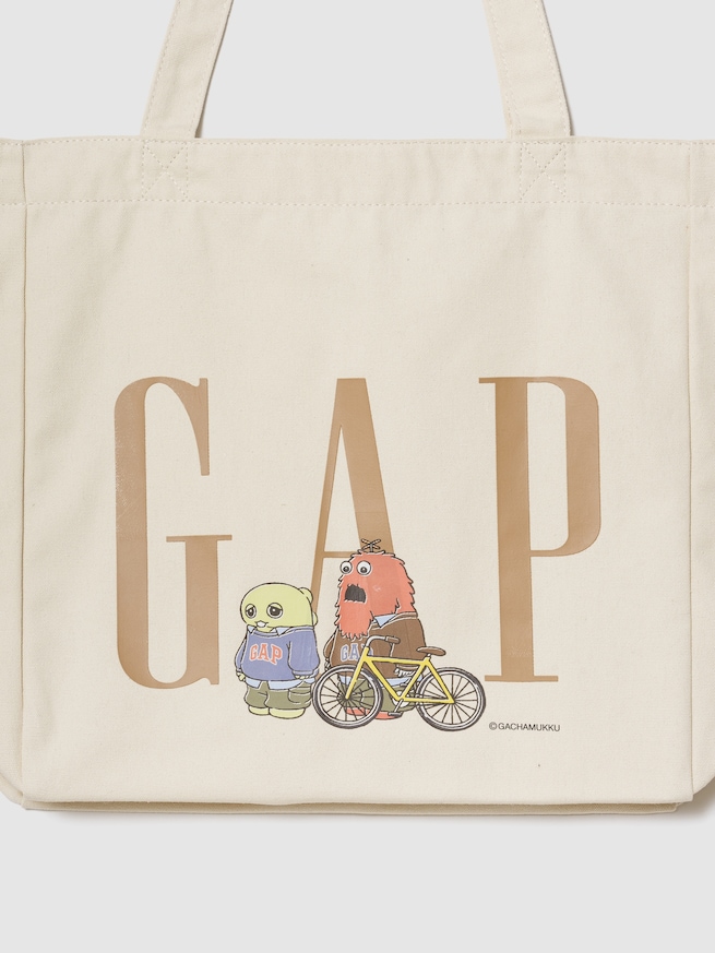 ガチャピン・ムック キャンバス GAPロゴ トートバッグ-1
