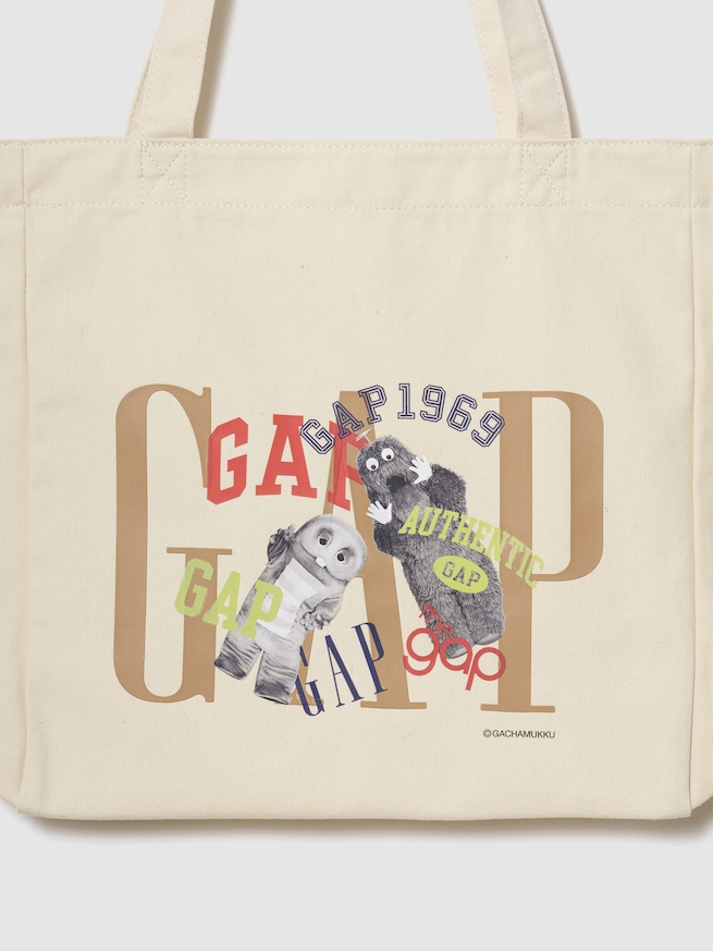 ガチャピン・ムック キャンバス GAPロゴ トートバッグ-1
