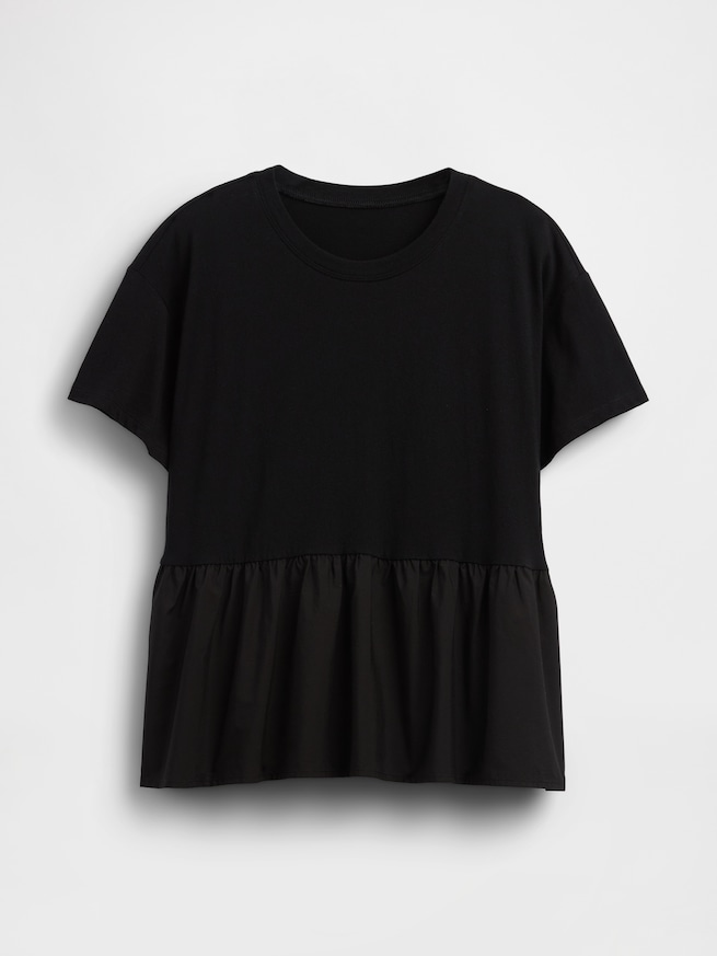 オーガニックコットン オーバーサイズ ミックスメディア ティアードTシャツ-4