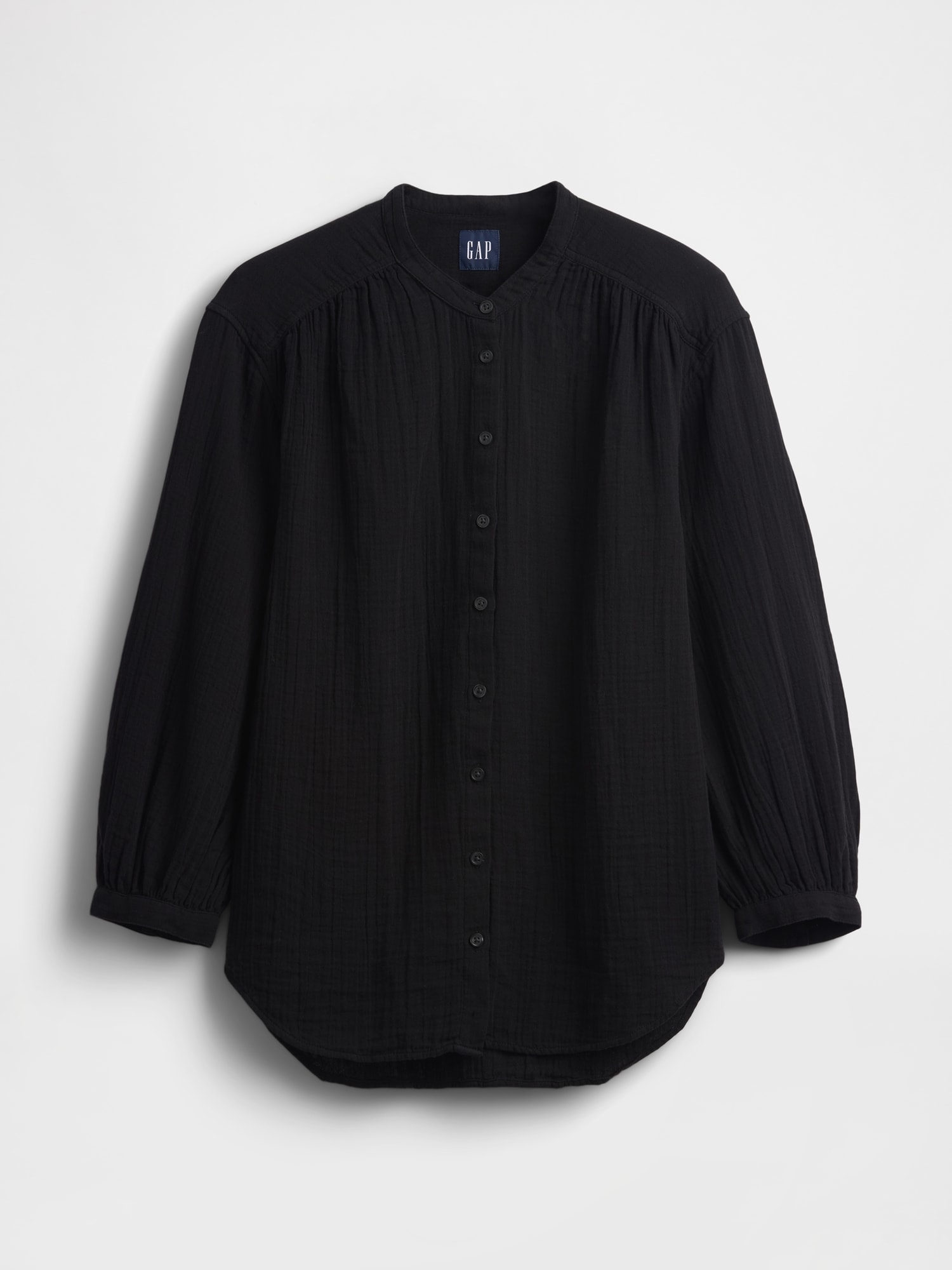 Cotton Gauze Oversized Collarless Shirt