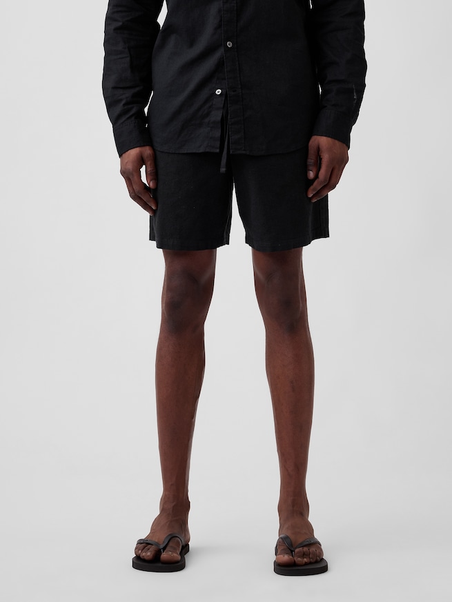 7インチ リネンブレンド  イージーウエストショートパンツ-3