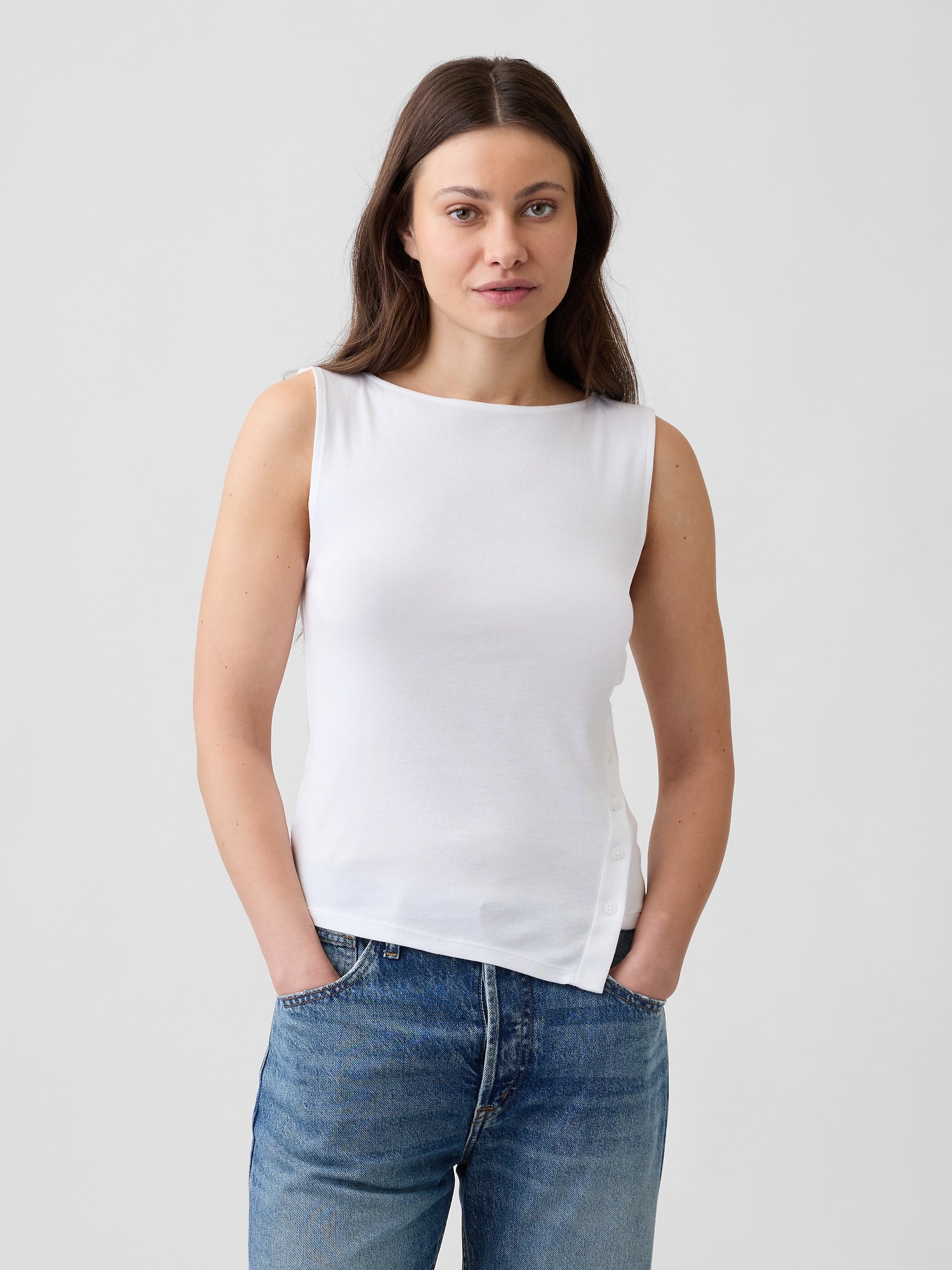 Modern Ribbed Asymmetrical Button-Side Top