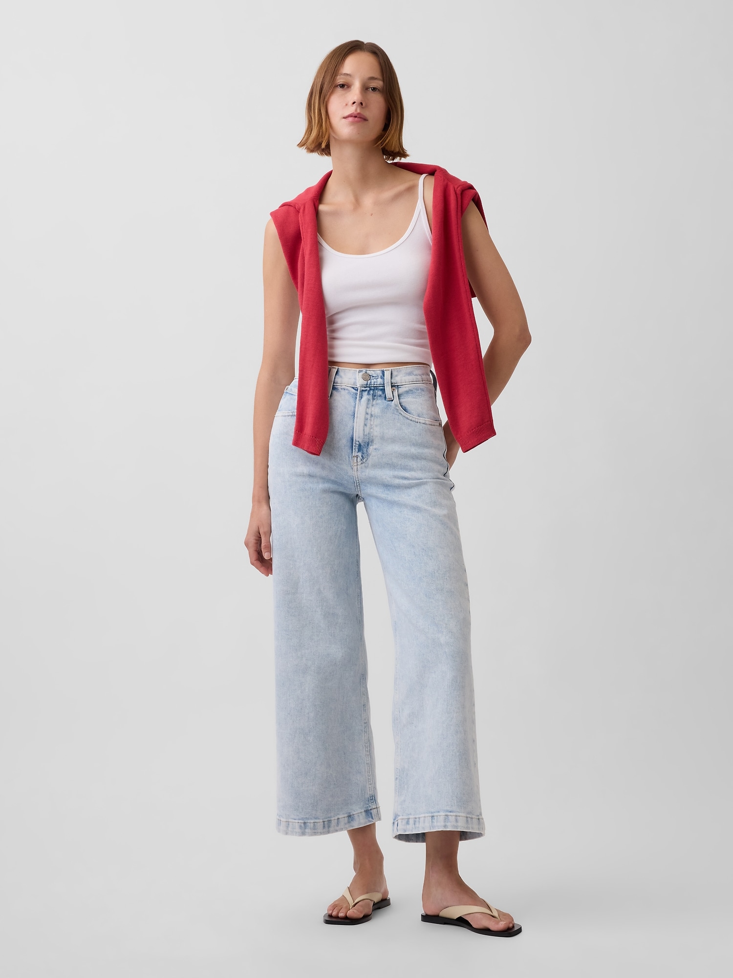 High Rise Stride Wide-Leg Ankle Jeans