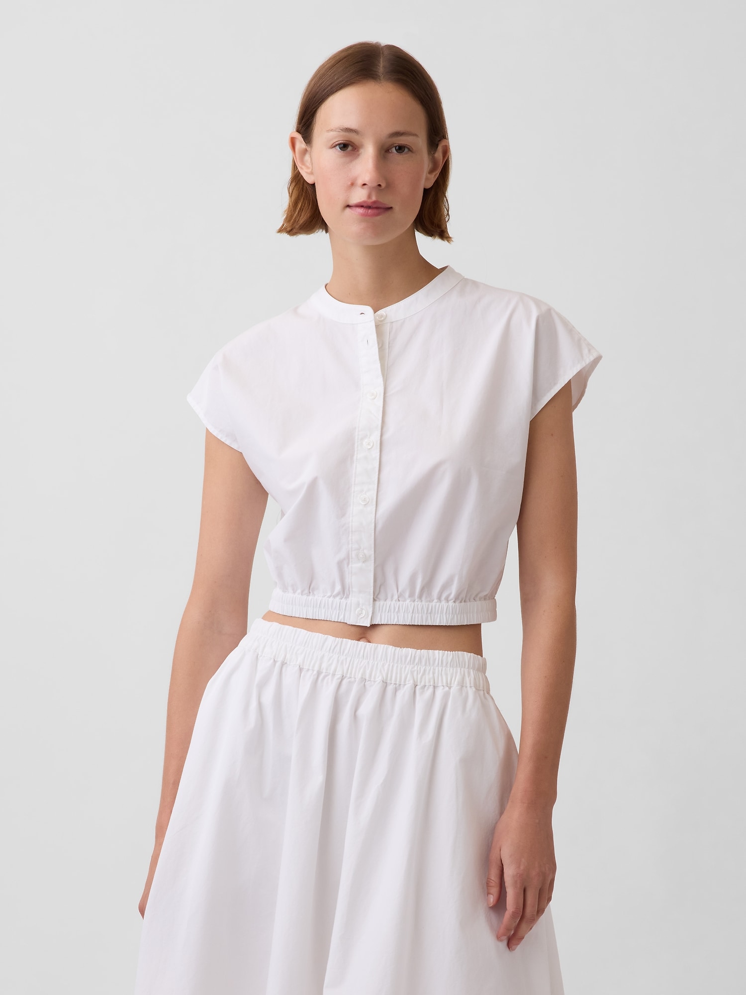 Poplin Cap-Sleeve Crop Shirt
