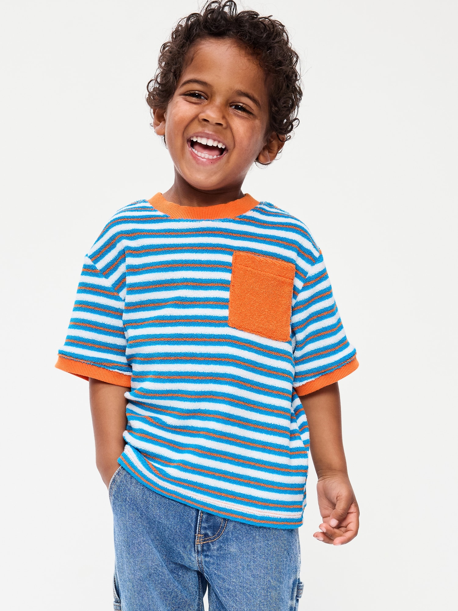 Short-Sleeve Oversized Terry Pocket T-Shirt for Toddler Boys