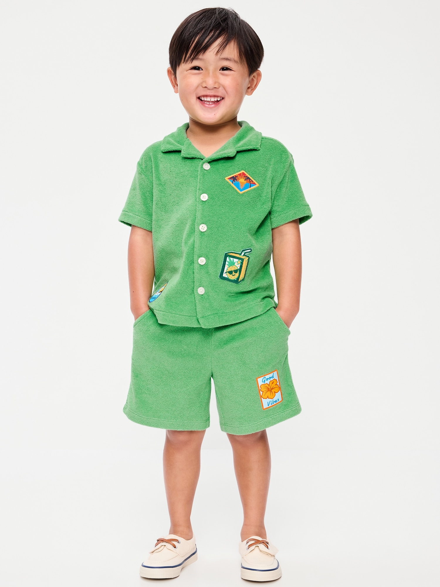Short-Sleeve Terry Embroidered Shirt and Shorts Set for Toddler Boys
