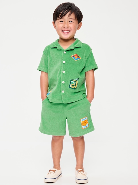 Short-Sleeve Terry Embroidered Shirt and Shorts Set for Toddler Boys