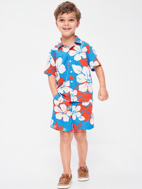 Printed Short-Sleeve Shirt and Shorts Set for Toddler Boys