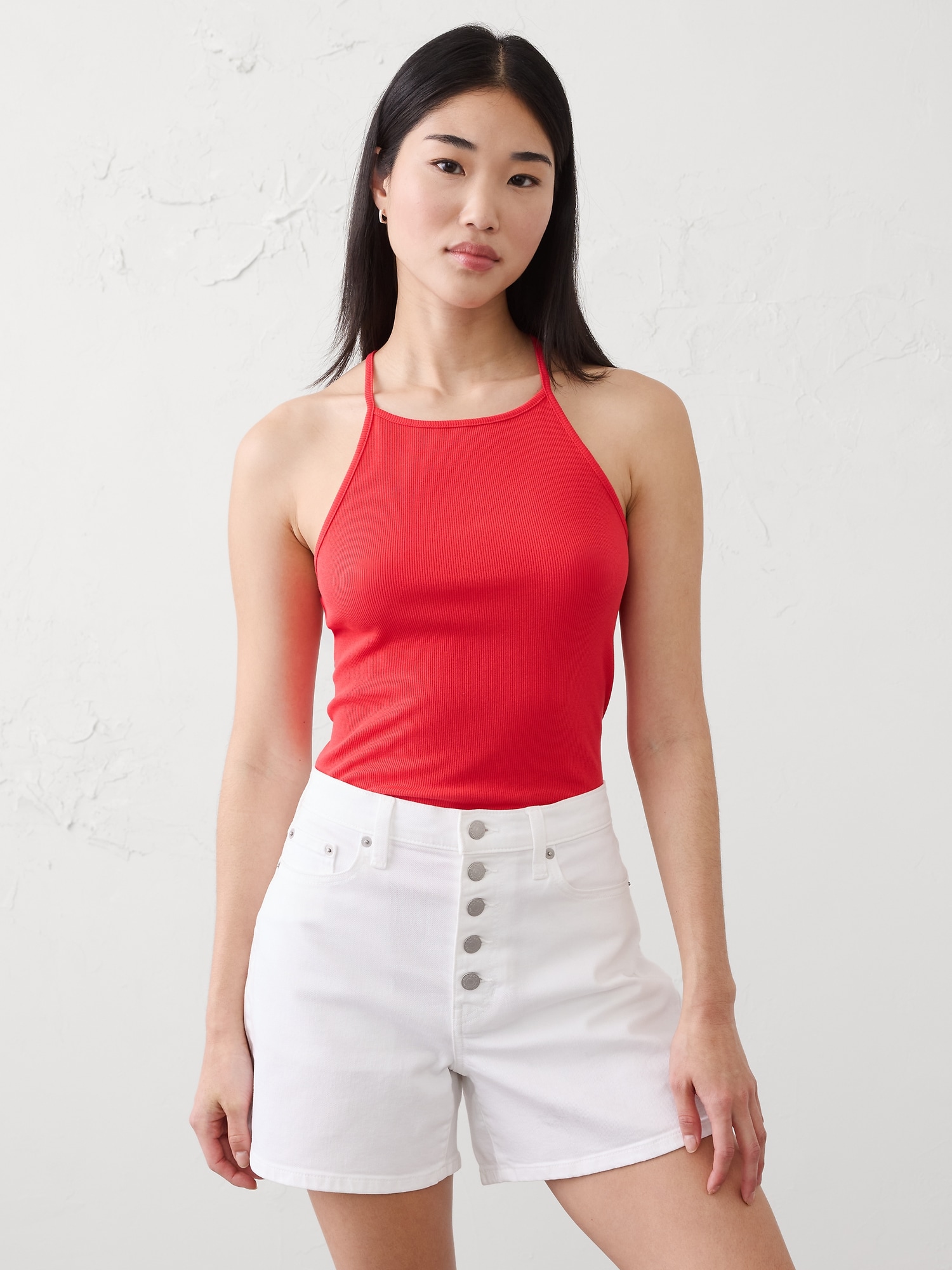 Ribbed Strappy Racer-Back Top